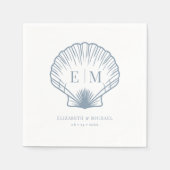 Seashell Beach Monogram Dusty Blue Wedding Servet (Voorkant)