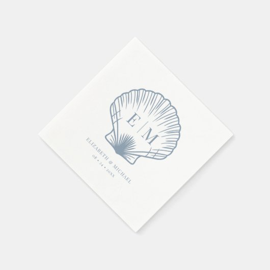 Seashell Beach Monogram Dusty Blue Wedding Servet (Hoek)