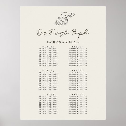 Seashell Beach Ocean Wedding 6 Tafelzitgrafiek Poster (Voorkant)