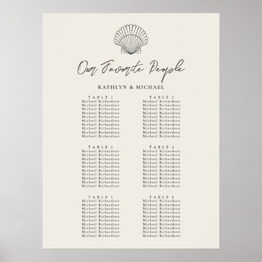 Seashell Beach Ocean Wedding 6 Tafelzitgrafiek Poster (Voorkant)