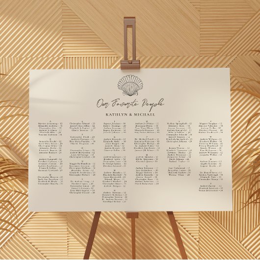 Seashell Beach Ocean Wedding Alfabetische zitplaat Poster