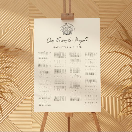 Seashell Beach Ocean Wedding Alfabetische zitplaat Poster