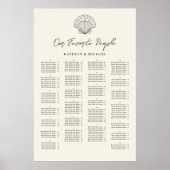 Seashell Beach Ocean Wedding Alfabetische zitplaat Poster (Voorkant)
