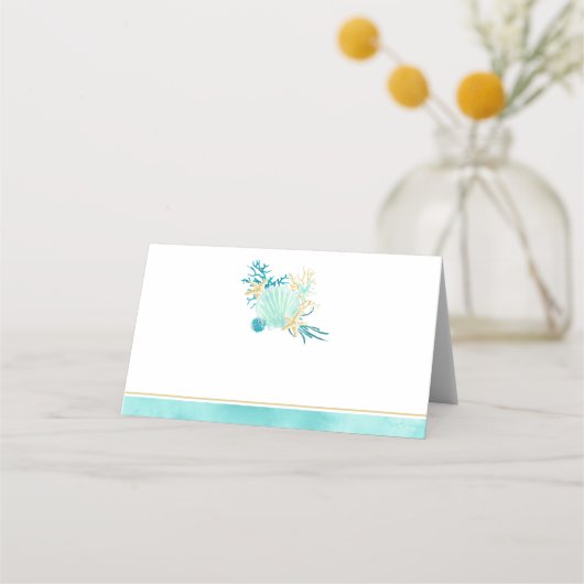Seashell Beach Thleding Wedding Folded Place Card Plaatskaartje (Voorkant)