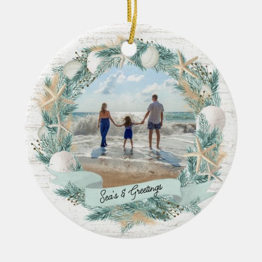 Seashell Beach Tropische krans met foto Keramisch Ornament (Voorkant)
