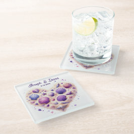 Seashell Beach Valentine Anniversary Names Glazen Onderzetter