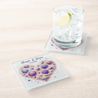 Seashell Beach Valentine Anniversary Names Glazen Onderzetter