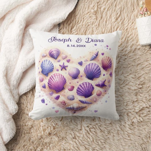 Seashell Beach Valentine Anniversary Names Kussen (Deken)