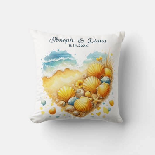Seashell Beach Valentine Anniversary Names Kussen (Voorkant)