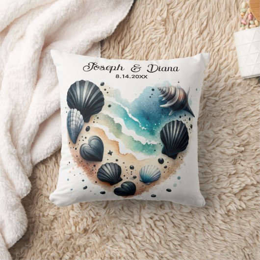 Seashell Beach Valentine Anniversary Names Kussen (Deken)