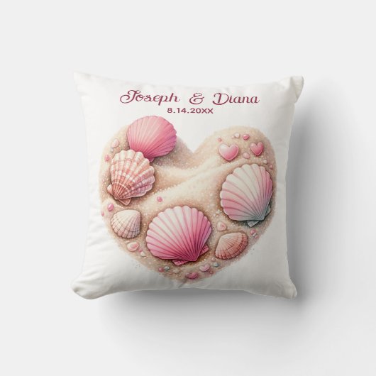 Seashell Beach Valentine Anniversary Names Kussen (Voorkant)