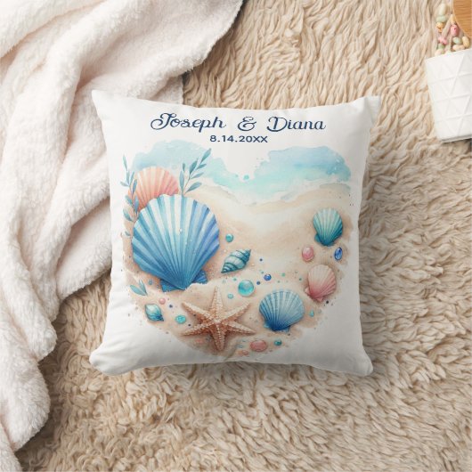 Seashell Beach Valentine Anniversary Names Kussen (Deken)