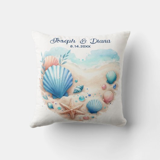 Seashell Beach Valentine Anniversary Names Kussen (Achterkant)