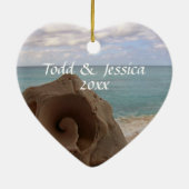 Seashell Beach Wedding | Eerste Kerstdag Keramisch Ornament (Achterkant)
