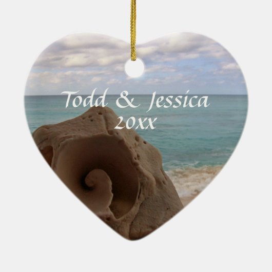 Seashell Beach Wedding | Eerste Kerstdag Keramisch Ornament (Achterkant)