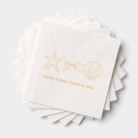 Seashell Beach Wedding Gold Folie Trouwservetten Folie Servetten (Insitu (Gestapeld))