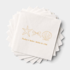 Seashell Beach Wedding Gold Folie Trouwservetten Servetten