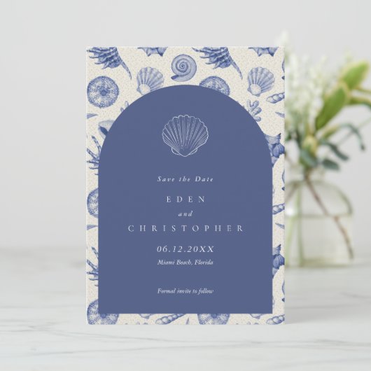 Seashell Beach Wedding Save The Date (Staand voorkant)