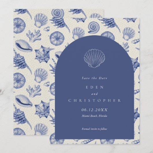 Seashell Beach Wedding Save The Date (Voorkant / Achterkant)
