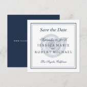 Seashell Beach Wedding Save the Date Square - Navy (Voorkant / Achterkant)
