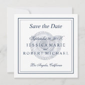 Seashell Beach Wedding Save the Date Square - Navy (Voorkant)
