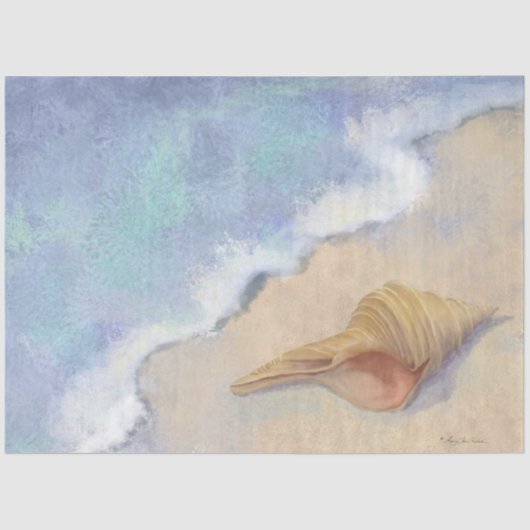 Seashell Beach Zee Wave Sand Blue White Decoupage Tissuepapier (Voorkant)