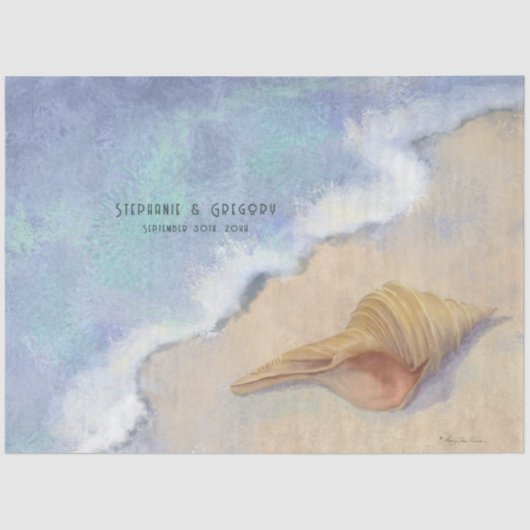 Seashell Beach Zee Wave Sand Blue White Decoupage Tissuepapier (Voorkant)