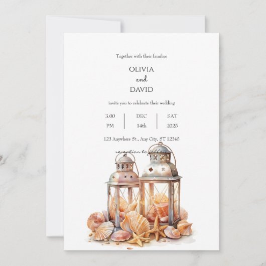 Seashell Beach Zomer decor Lantaarns Bruiloft Kaart (Voorkant)