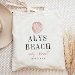 Seashell Bestemming Bruiloft Welkom Tote Bag<br><div class="desc">Welkom gasten op uw bruiloft met deze chique strand gepersonaliseerde canvas tassen. Design beschikt over een koraal zeeschelp illustratie met uw bruiloft bestemming eronder (getoond met Alys Beach) op twee lijnen van klassieke serif belettering. Voeg hieronder uw namen toe in handgeschreven cursief schrift, evenals het jaar. Tekstkleuren kunnen worden aangepast...</div>