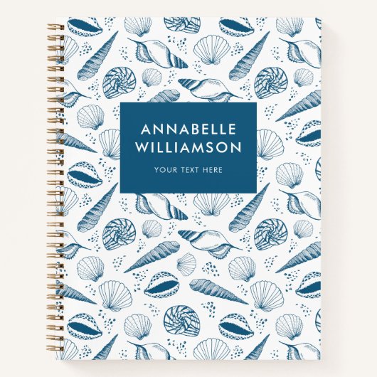 Seashell Blauw en wit strand Notitieboek (Voorkant)
