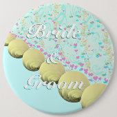 Seashell Blauw Geel Strand Bruid en Bruidegom Badg Ronde Button 6,0 Cm (Voorkant)