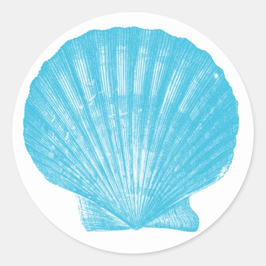 Seashell Blauw Shell Bruiloft Zee Shell Scallop Ronde Sticker (Voorkant)