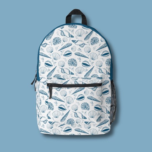 Seashell Blauw Wit strand Bedrukte Rugzak