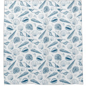 Seashell Blauw Wit strand Douchegordijn (Voorkant)