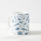 Seashell Blauw Wit strand Koffiemok (Voorkant links)