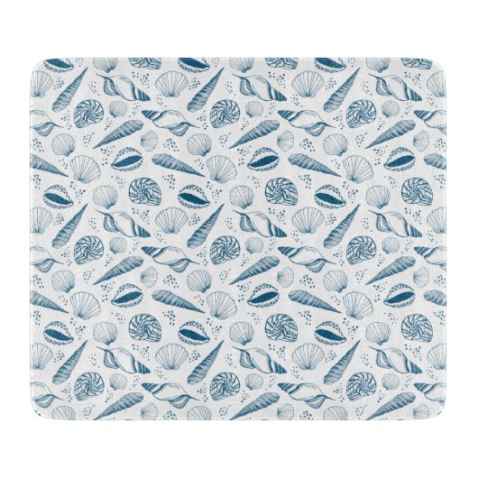 Seashell Blauw Wit strand Snijplank (Voorkant)