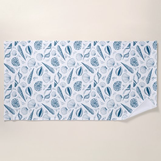 Seashell Blauw Wit strand Strandlaken (Voorkant)