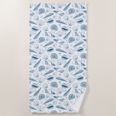 Seashell Blauw Wit strand Strandlaken (Voorkant)