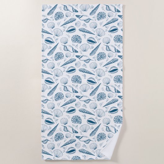 Seashell Blauw Wit strand Strandlaken (Voorkant)