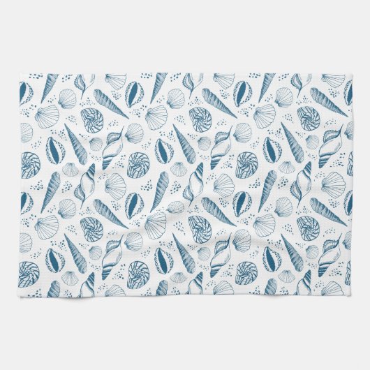 Seashell Blauw Wit strand Theedoek (Horizontaal)