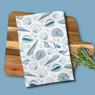 Seashell Blauw Wit strand Theedoek