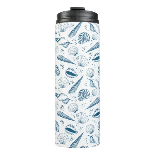 Seashell Blauw Wit strand Thermosbeker (Voorkant)