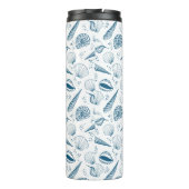 Seashell Blauw Wit strand Thermosbeker (Achterkant)
