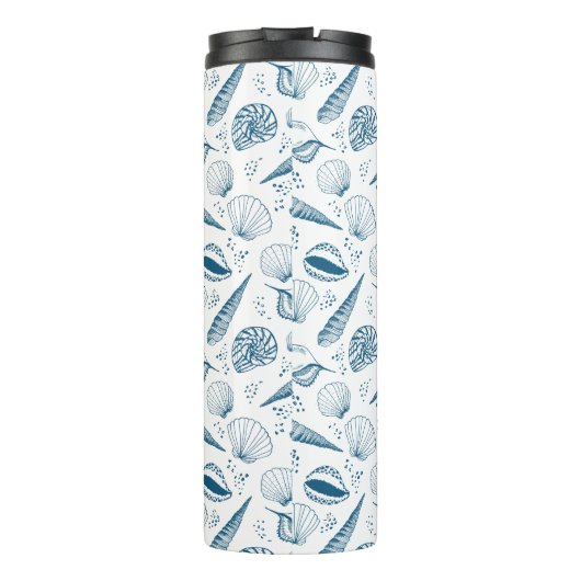 Seashell Blauw Wit strand Thermosbeker (Achterkant)