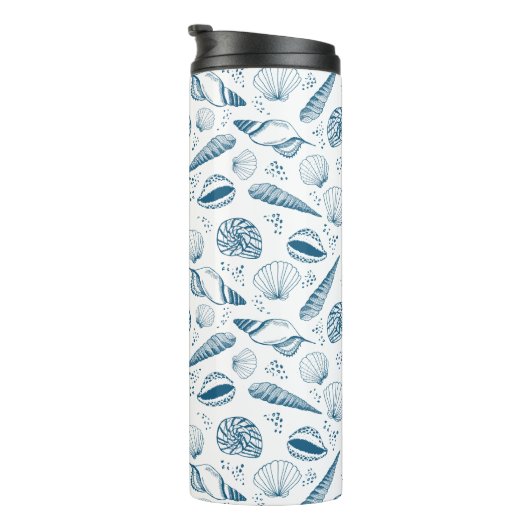 Seashell Blauw Wit strand Thermosbeker (Geroteerd rechts)