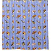  Seashell Blue Stripe douchegordijn (Voorkant)