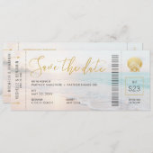 Seashell Boarding Pass Ticket Beach Weddenschap Save The Date (Voorkant / Achterkant)