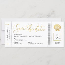 Seashell Boarding Pass Ticket Beach Weddenschap Save The Date