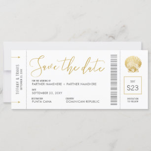 Seashell Boarding Pass Ticket Beach Weddenschap Save The Date