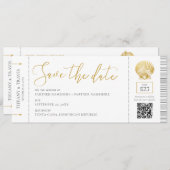 Seashell Boarding Pass Ticket Beach Weddenschap Save The Date (Voorkant / Achterkant)